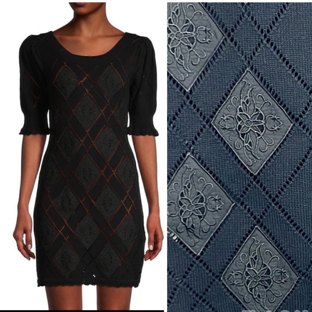NWT LoveShackFancy KATARA KNIT BLACK MINI DRESS Large